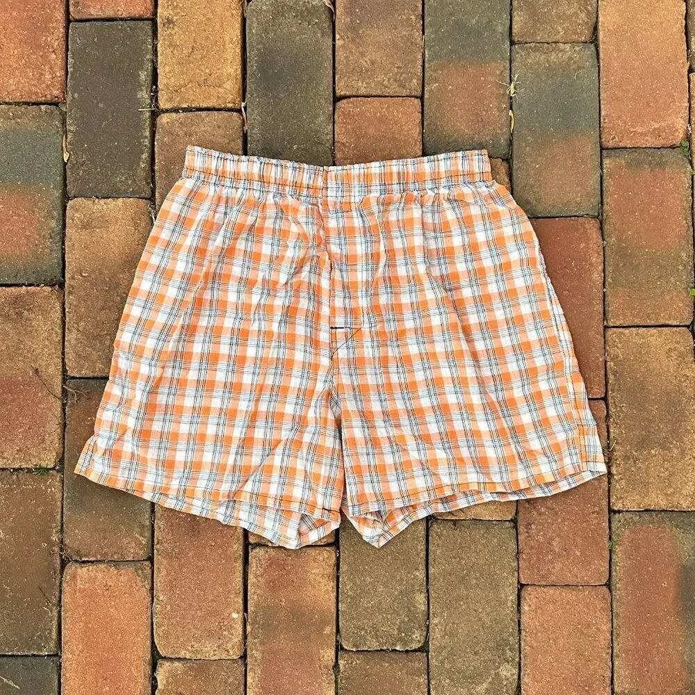 Orange and White Hanes Tagless Plaid Boxers